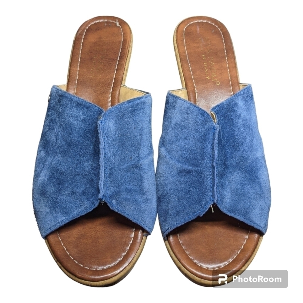 ITALIAN MILA Paoli Blue Suede SEXY Platform Slide Wedges